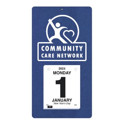 Foil stamped daily calendar with custom imprint.